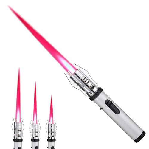 Verstellbares Küchenfeuerzeug mit roter Flamme, Sturmfeuerzeug, Jet-Flame-Feuerzeug, nachfüllbares Butanfeuerzeug für Sahnepudding, Desserts,...