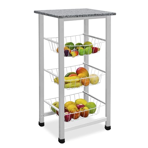 Fruteira Max Forte Tampo de Granito 3 Cestos Removíveis Branca