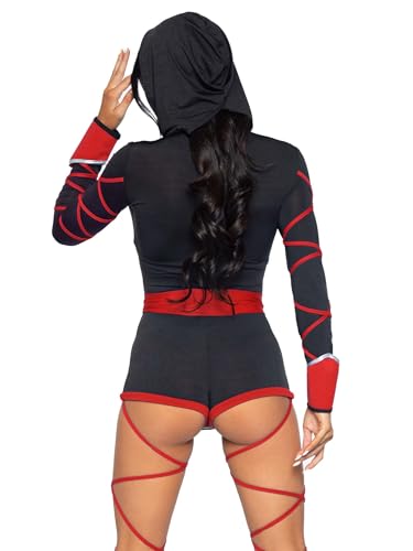 Image of Leg Avenue Women's 3 Pc Dragon Ninja Costume with Hooded Romper, Waist Sash, Face Mask