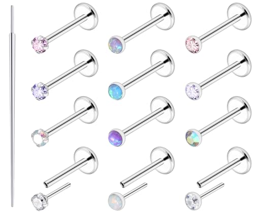 Ftovosyo 20G 18G 16G Threadless Push in Nose Rings Studs Surgical Steel Pushin Nose Stud 2mm 2.5mm 3mm Round Crystal Opal Labret Lip Medusa Piercing Jewelry Conch Helix Tragus Earring for Women Men