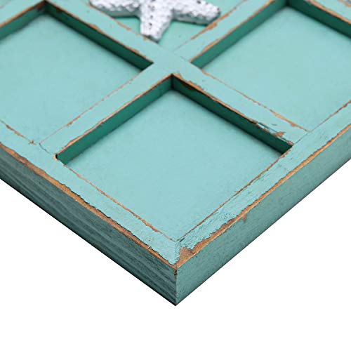Nikky Home Beach Tic Tac Toe 5 "X's And 5 "O's Board Travel Wood Game For Kids Family Coastal Beach House Coffee Tables Decor, 8.98 By 8.98-In Rustic Teal #TOP7