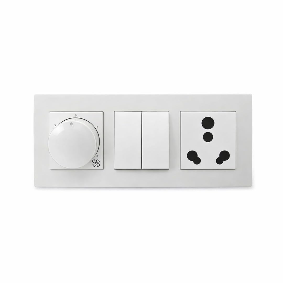 Schneider's Electric's Opale 6M Plate with 6A Switch 1M and 16A Socket regulator 2M X3200wh– White Modular Switch Combo