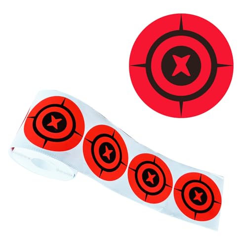 Aimax Outdoor Fluorescent Red Bullseye Self Adhesive Target Stickers, 3 Inch High Visibility Shooting Targets, Suitable for Pistol, Handguns, Rifles, BB Guns, Airsoft, Pellet Guns (250 Pack)
