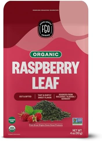 FGO Organic Red Raspberry Loose Leaf Herbal Tea, Cut and Sifted, Caffeine Free, Resealable Bag, 4oz (Pack of 1)