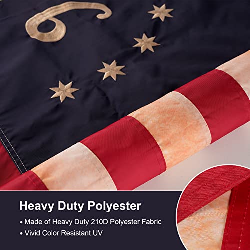 Image of SYII Vintage Bennington 1776 Flag 3x5 Feet, Tea Stained Embroidered Star With Brass Grommets, American USA 76 Flags Outdoor Banner, Heavy Duty Polyester USA 250th Anniversary Decoration