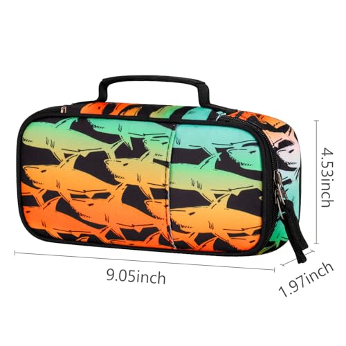 Image of Choco Mocha Shark Pencil Case for Boys, Soft Pencil Case Kids Pencils Pouch for Kindergarten Boys, Orange