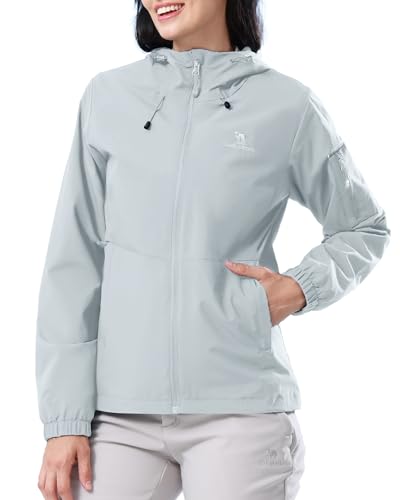 CAMELSPORTS Women's Rain Jacket Lightweight Windbreaker Hooded Raincoat Windproof Coat Shell for Outdoor Hiking