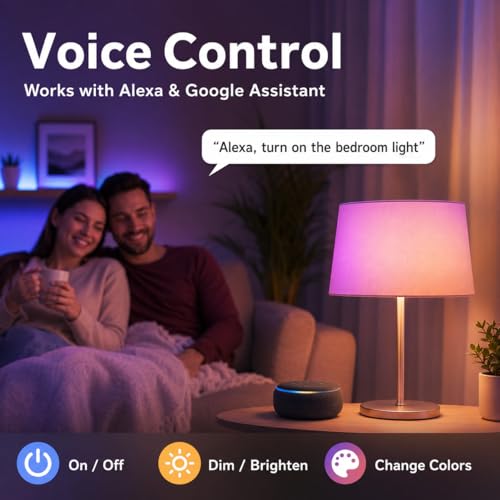 Image of A15 LED Smart Bulb, Compatible with Alexa, Google Home, E26, 5W=40W, Color Changing, Dimmable WiFi Light Bulbs, No Hub Required, 3 Pack