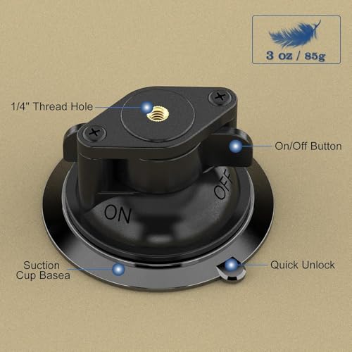 Image of Heavy Duty Suction Mount for Camera, 85mm Vacuum Suction Cup with 1 /4 inch Thread, GoPro Adapter & 1 /4 inch Screw for Action Camera, DJI Osmo, 360 Camera, Car Windshield & Glass - Black