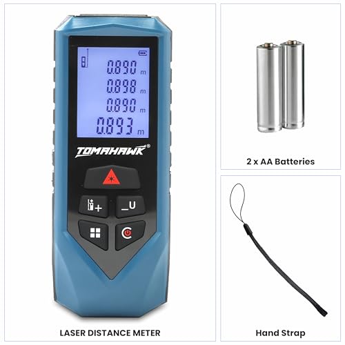 Image of TOMAHAWK TFR 0800 Laser Distance Meter Measurer 262Ft /80M with Area, Volume and Pythagoras Measurement - Water and Dust Resistant Laser Measuring Device (80m Laser Meter)
