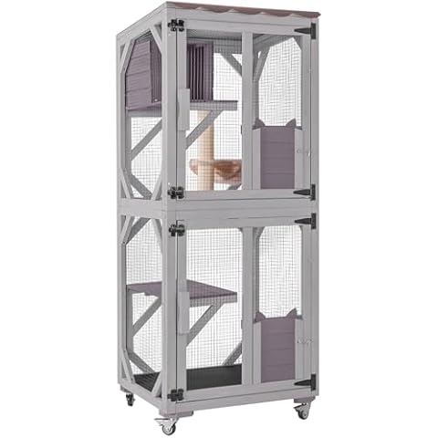Aivituvin Cat Catio Outdoor Cat House Movable Cat Enclosures on Exercise Wheels Cat Cage with Upgraded Resting Box,Waterproof Cover Cover