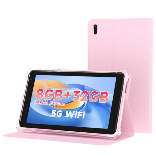 Image of WUIUHOU 7 inch Android 14 Tablet, Tablet' with Case, 8GB RAM (3GB+5GB Extended) & 32GB ROM, 3000mAh Battery, Dual Camera, 2.4G /5G WiFi 6 tab - Portable Mini Tablet for Work, Study (Pink)