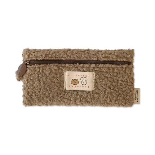 Image of Monolike Unmatched Friends Bbogeuli Pencil Case, Brown - Slim Fuzzy Fleece Pen Pouch for Daily Use with Stain-Resistant Lining