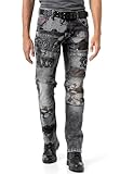 Cipo & Baxx Herren Jeans Mit Camouflage Einsätzen Schwarz – Denim Hose, Bequem und Freizeit – CD859 W32 L32