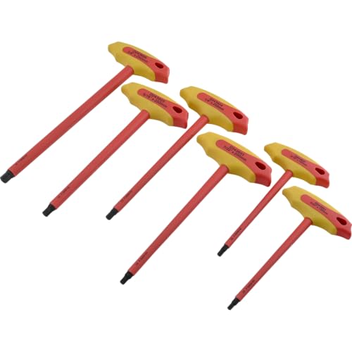 Image of Dynamic Tools 6 Pc Insulated SAE T-Handle Hex Key Set, Insulated Tools For Electrical Work, Hex Keys Individually Certified to 1,000V