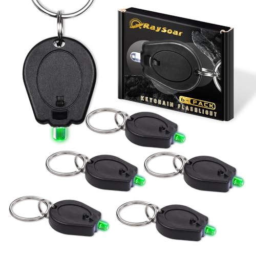 RaySoar 6 Pack Ultra Bright Green Light Keychain Flashlight Green