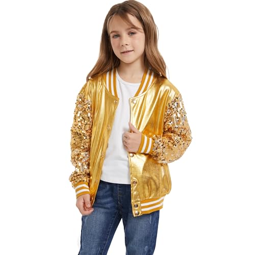 Girl Sequin Jacket Kid Sparkly Varsity Jackets Long Sleeve Lightweight PU Bomber Cardigan Metallic Shiny Coat2