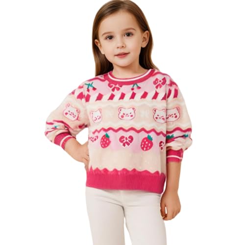 Toddler Floral Print Pullover Knit Sweater, Girls Cute Crewneck Long Sleeve Sweatshirt, Fall Sweaters Size 2-7T