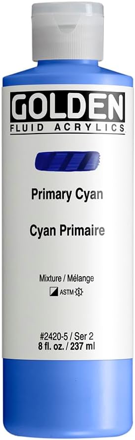 GOLDEN Fluid Acrylics, Primary Cyan, 8 fl. oz. Bottle, Professional Acrylic Paint, Semi-Opaque