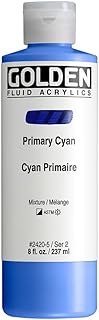 GOLDEN Fluid Acrylics, Primary Cyan, 8 fl. oz. Bottle, Professional Acrylic Paint, Semi-Opaque