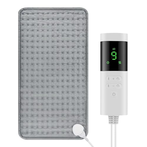 Almohadilla Eléctrica 30 x 60 cm para Espalda, Cuello y Abdomen, Cojín Calefactor con Pantalla Digital, 9 Niveles de Calor y Apagado Automático, Uso Doméstico