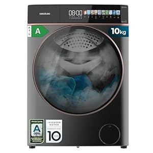 Cecotec Waschmaschine 10kg Frontlader Bolero DressCode 10900 Autodose Inverter FullColor Steel A. 1400 U/min, geringer Verbrauch, 10, 3"-Bildschirm, 11 Prog, Inverter Plus-Motor, Dampffunktion