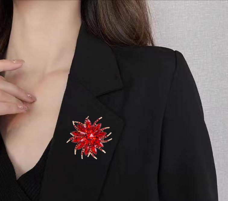 Image of Large Crystal Flower Brooch Pin for Women Red purple pink green Rhinestone Flower Lapel Pin Wedding Party Birthday Dance Banquet Dress Suit Ceremony Clothes Hat Bag Accessories Jewelry