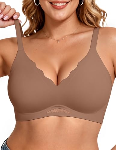 Image of Vertvie Jelly Bras for Women No Underwire Supportive | Seamless Wireless Bralette, Cool Breathable Mesh, Push Up Scalloped V-Neck, Full Coverage Tshirt Bra, Soft Comfortable