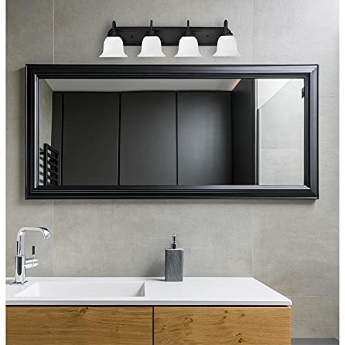 Image of Westinghouse 6117100 Harwell Traditional Four-Light Indoor Vanity Light Fixture, Matte Black Finish, White Opal Glass