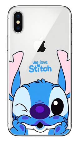 Art Design Funda para iPhone X/iPhone XS Stitch & Lilo Blau Kiss We Love Carcasa de Moviles Caso Silicón