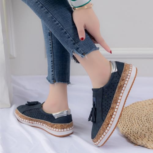 Women's Autumn Low Heel Round Toe Breathable Sneakers,Retro Trendy Slip-on Hollow Out Flat Shoes,Casual Comfort Work Shoes (Black, Adulte, Femme, 40, Numérique, Système Taille Chaussures EU, Moyen)