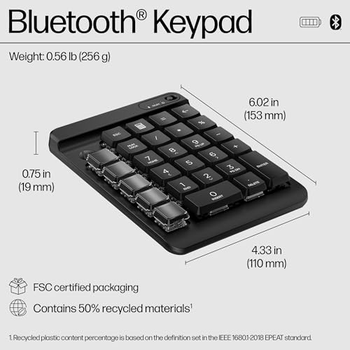 Image of HP 430 Programmable Wireless Keypad - Bluetooth Connectivity - 9 Programmable, Swappable Keycaps with Sticker Labels - Ambidextrous Design - 24-Month Battery Life on 1 AA Battery - Responsibly Made