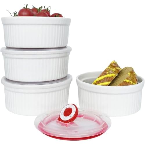 Ramekins 16 oz Oven Safe, Ceramic Creme Brulee Ramekins with Lids Set of 4