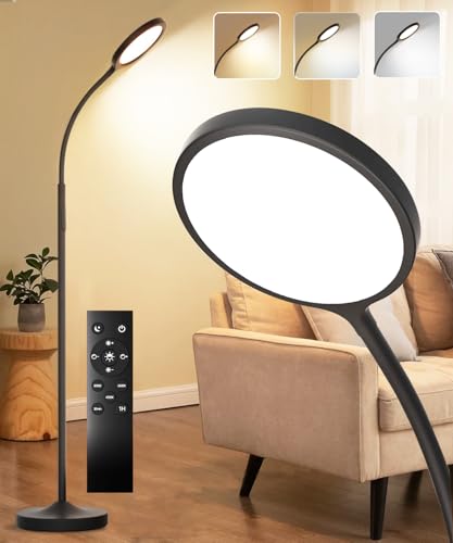 Tenmiro Dimmable Floor Lamp,Super Bright Modern LED Lamps Custom Color Temperature Standing Lamp with Remote Push Button Control,Adjustable Gooseneck Reading Floor Lamp for Living Room Bedroom Office - image 1