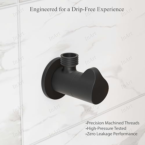 Image of InArt Heavy-Duty Brass Angle Valve for Bathroom & Kitchen | Leakproof 1-Way Angle Stop Cock with Wall Flange | Black Matte - 5 Year Warranty
