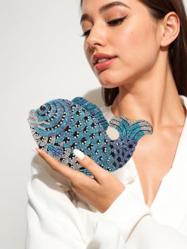 Image of Women Mini Fish Clutch Luxury Rhinestones Purse Sparkling Banquet Handbag Wedding Party Clutch Bag