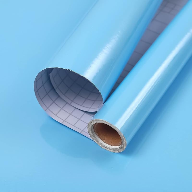 Image of HOME13 Self Adhesive Sky Blue Glossy Wallpaper Removable and Decorative Vinyl Wallpaper for Kitchen Countertop Cabinets Table 2 Ft by 12 Ft 2pcs