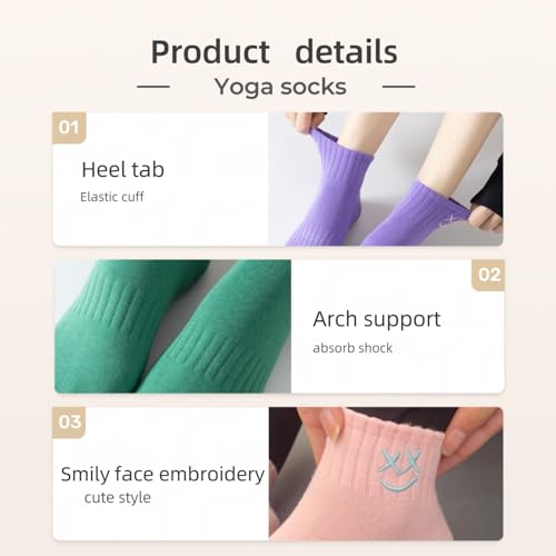 Cute Pilates Socks with Grips for Women Non Slip Cute Grippy Socks Yoga Socks for Barre 3 Pairs4