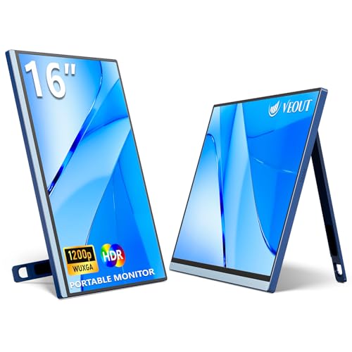 Image of VEOUT 16 inch Portable Monitor with Built-in Stand, IPS Vertical Monitor, USB-C & Mini HDMI External Laptop Screen, Second Display for PC, MacBook, iPad, Phone, Travel & Office