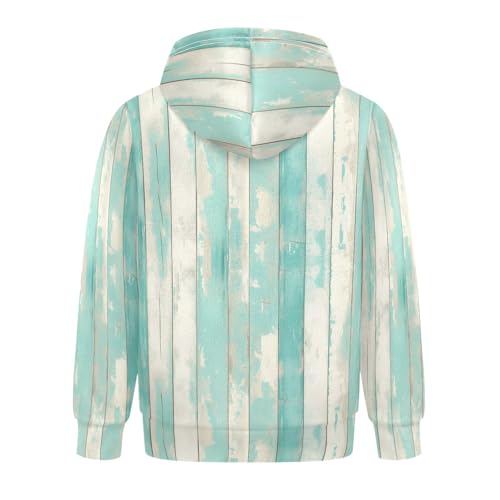 KLL Teal Turquoise Green Painted Wood Toddlers and Boys' Sweatshirt Crewneck Pullover Top Streetwear with Kangaroo Pocket2