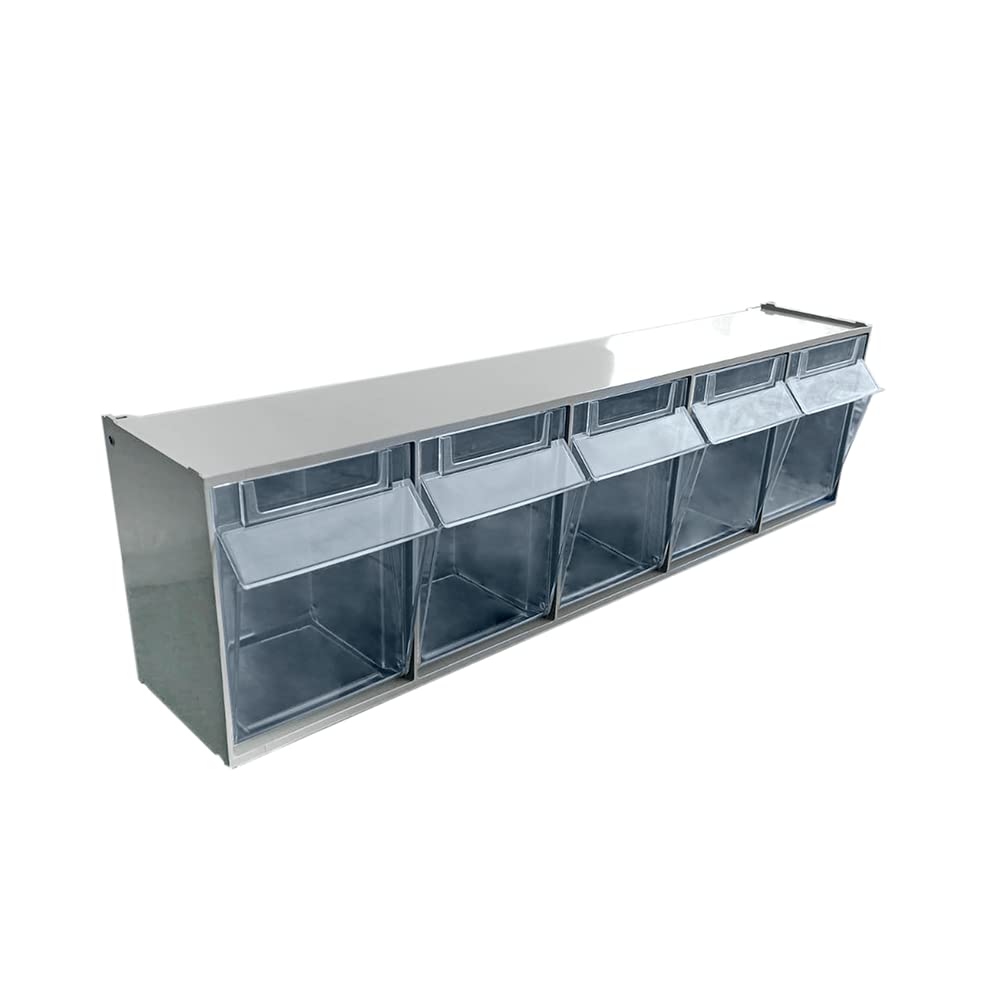 Horizontal Plastic Drawer Organizer & Storage System Cabinet with 5 Tilt Out Bins Practibox, 24-Inch x 5.5-Inch x 6.5-Inch, Gray