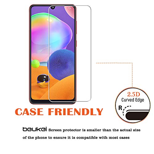 beukei (Pacote com 3) compatível com Samsung Galaxy A31 protetor de tela de vidro temperado, antiarranhões, sem bolhas