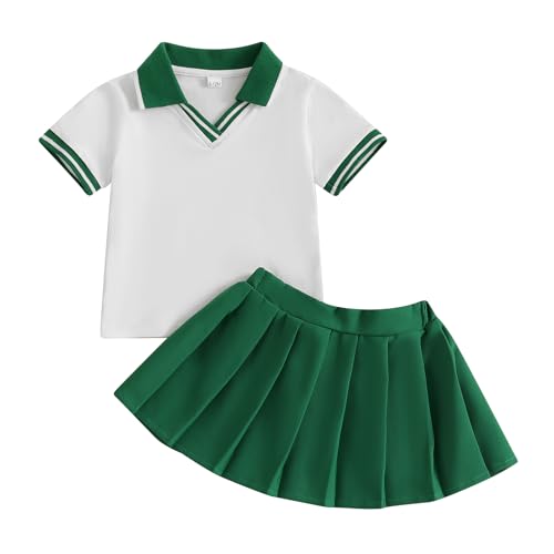 Toddler Baby Girl Clothes Short Sleeve Polo Shirt Tops Pleated Mini Skirt 2Pcs Little Girls Summer Outfits Set