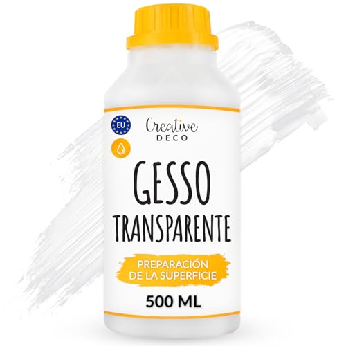 Creative DECO Profesional Gesso Transparente 500ml | Preparación de Pintura Acrílica | Cebador | Imprimación Cobertura Ideal para Preparar Cada Superficie para Decoupage | Artesanía Manualidades