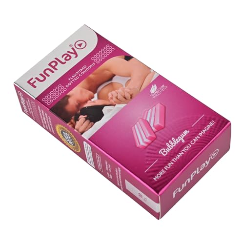 Image of FunPlay Bubblegum Flavoured Dotted Condoms - 10 Pcs | Extra Dotted for Enhanced Pleasure | Premium Latex Condoms for Men | Long Lasting Smooth Lubrication | Flavoured & Safe Protection