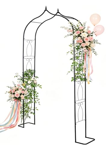 Garden Arch Arbor Heavy Duty Thickened Metal Trellis for Climbing Plants Outdoor, Rustproof Wedding Arch with Base for Stability Ceremony Party Decoration Archway