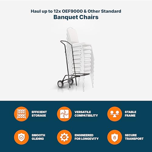 OEF Furnishings Premium Dollies OEFDY-9000 Stack Chair Dolly Brown Powder Coated Steel Hand Cart with Hard Rubber Wheels (12 Chairs Fits OEF9100 OEF9200 OEF9300 Series 1375 lb Capacity) by OEF Furnishings - Image 3