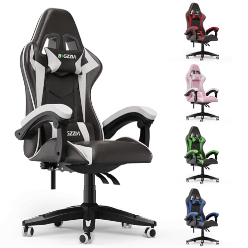 bigzzia Chaise Bureau Chaise Gaming Ergonomique en PU Cuir, Hauteur Réglable, avec Coussin Lombaire et Appui-Tête, Fauteuil Gamer Confortable pour Adultes,...