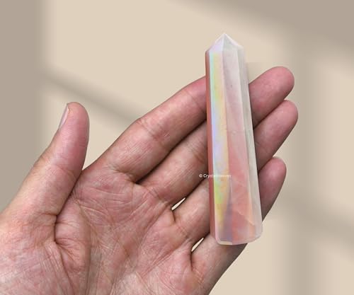 Image of Crystal Heaven Certified Angel Aura Rose Quartz Crystal Tower Obelisk Point For Chakra, Healing And Balancing - Aaa Grade Original Certified Gemstone Agate For Reiki Meditation (3-4 Inches)