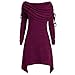 Produktbild OSYARD Damen Kleid Freizeit Dress Große Größe Foldover Collar, Frauen Mode Solid Verroschte Lange Tunic Top Bluse Tops Blusekleid Mini Dress(L, Y-Lila)
